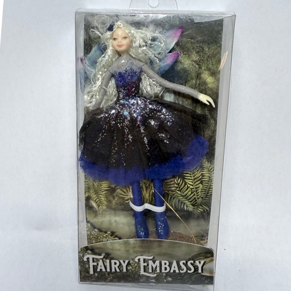 Fairy Embassy Handmade Galaxy Fairy Figurine Blue Black Glitter NEW
